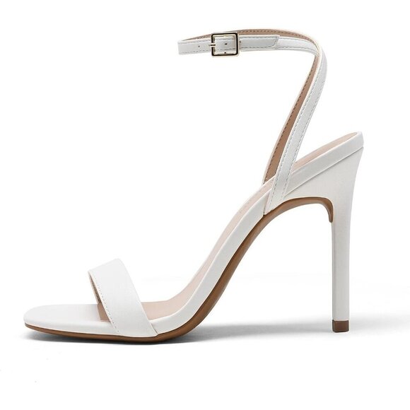Women White High Stilettos Open Square Toe Ankle Strap Heel Sexy Comfort Strappy - Picture 3 of 8